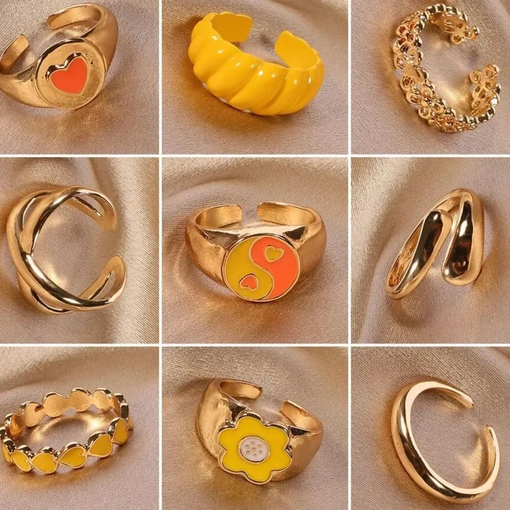 SET OF 9 RESIZABLE RINGS IN YELLOWS AND ORANGE